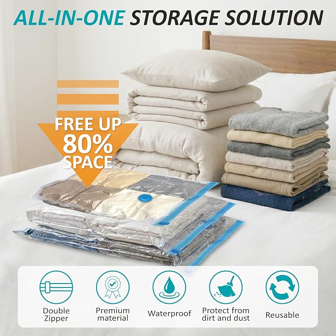 Cozy Essential Vacuum Storage Bags, 80% Compression Vacuum Seal Space Saver Plastic Packaging Bags for Clothes, Blankets, Pillow, Bedding, Comforters, Sealer Clothing Storage,35 Combo