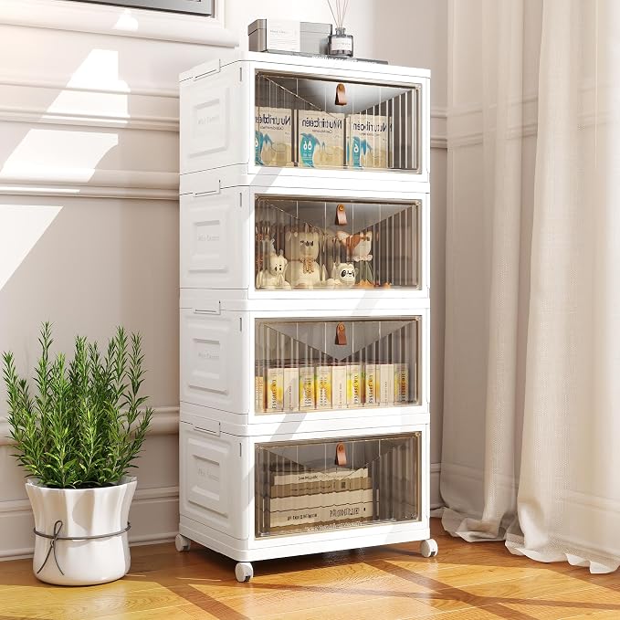 Wise Oannes Closet Organizers and storage, Storage cabinet with Wheels | Stackable Storage Bins with Wheels，Collapsible and Folds flat design to saves space, , Great for home, office, or garage
