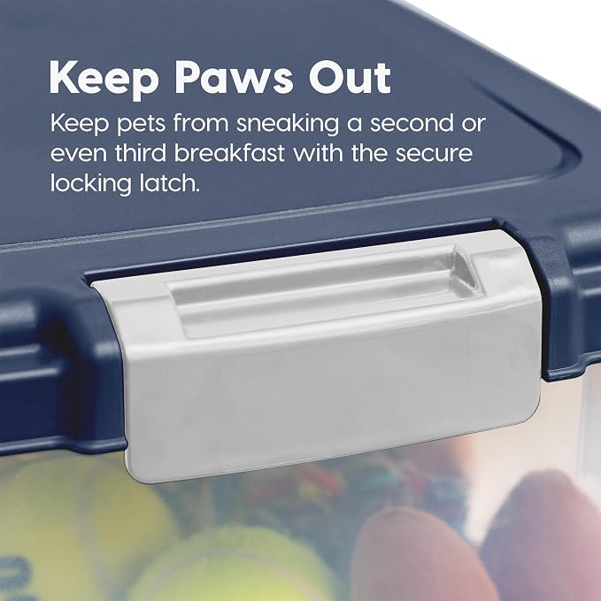 IRIS USA Dog Food Storage Container, Up to 30+11 lbs, Navy, Made in USA | Wheels for Mobility, Airtight Seal, BPA-Free, Best for Bird Seed, Cat food, Cat Litter, Chicken Feed, Pellets