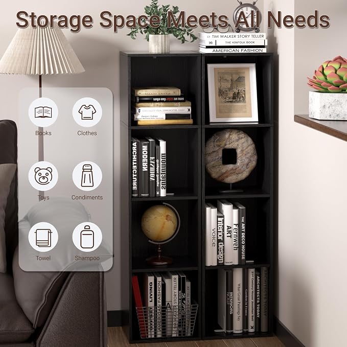 4 Cube Storage Organizer, 4 Tier Cube Low Bookcase Freestanding Storage Display Organizer, Four-Cubes Open Shelf Bookshelf for Home Office (Black, 4-Cube)