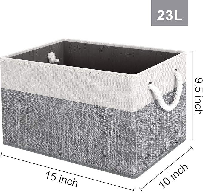 Fab totes Storage Bins 8-Pack, Foldable Storage Baskets for Organizing Toys, Books, Shelves, Closet, Large Storage Box with Rope Handles, Sturdy Organizer Bins, White & Grey