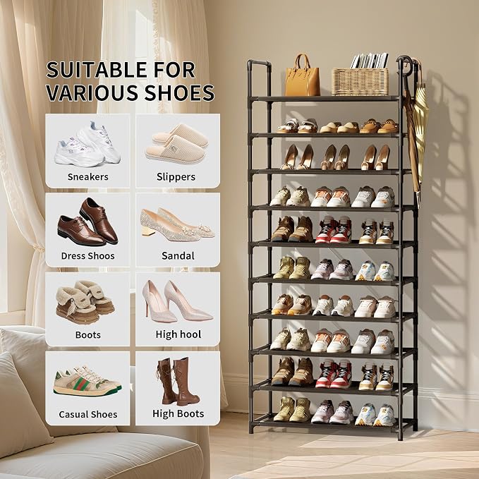 Shoe Rack, 10 Tier Shoe Storage Organizer Fit 30-35 Pairs Shoes,Metal Tall Shoe Shelf for Closet,Entryway,Garage,Bedroom,Cloakroom