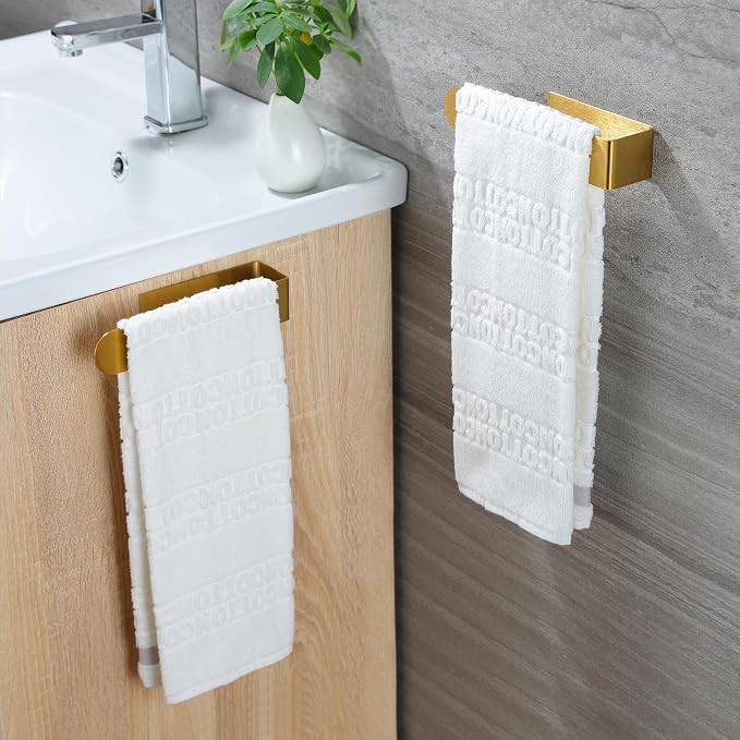 Taozun Gold Towel Bar Adhesive 2 Pack Brass Finish | No Drill, Strong Hold, Brushed Brass Finish, Looks High-End, Rustproof, 2 Pack For Multiple Spaces