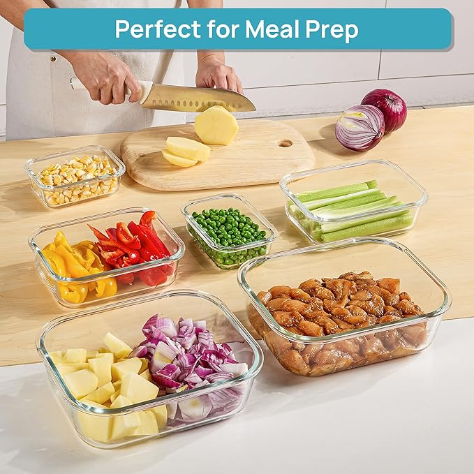 Vtopmart 2.26L/76oz Extra Large Glass Food Storage Containers with Lids, 6 pack Meal Prep Container Set, Airtight Lunch Boxes with Snap Locking Lids for Microwave, Oven, Freezer, Dishwasher | Meal Prep Container Set, Airtight Lunch Boxes with Snap Lock...