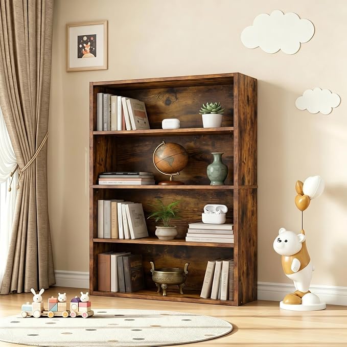 HealSmart 4 Tier Bookcase, Industrial 5 Book Shelf, 9.2" D x 23.8" W x 42" H Tall Open Cube Storage Organizer for Home Office, Living Room, Bedroom and Dinning Room, Brown