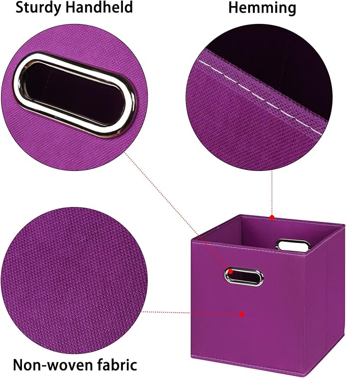 Black Foldable Storage Cubes Bins , Fabric Storage Box Cubes Organizer Baskets with Dual Handles for Home Organizer(Purple)