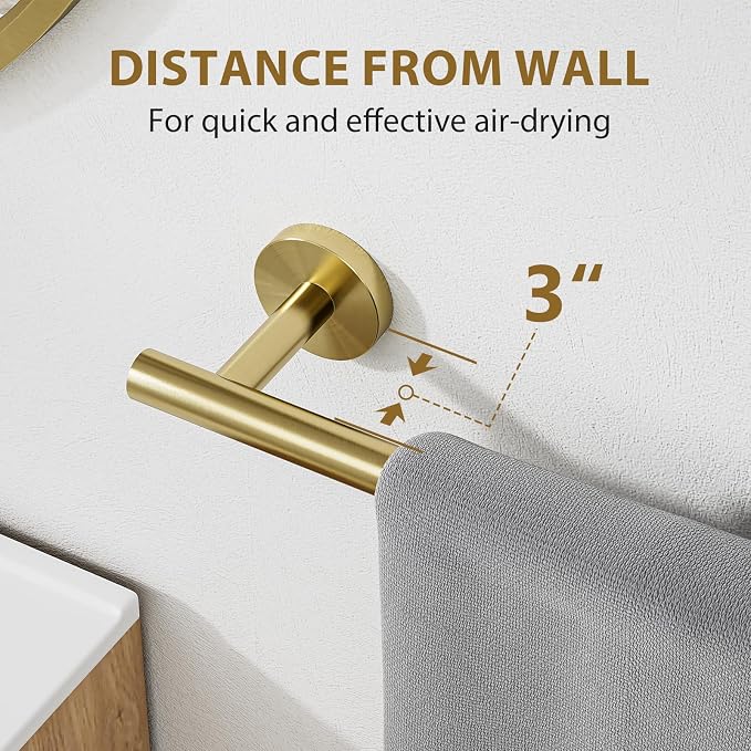Luxbaro 24 Inch Brushed Gold Towel Bar, Thicken, Total Length 26-Inch | Towel Rack for Bathroom Wall, SUS304 Stainless Steel Towel Rod, Modern Home Decor