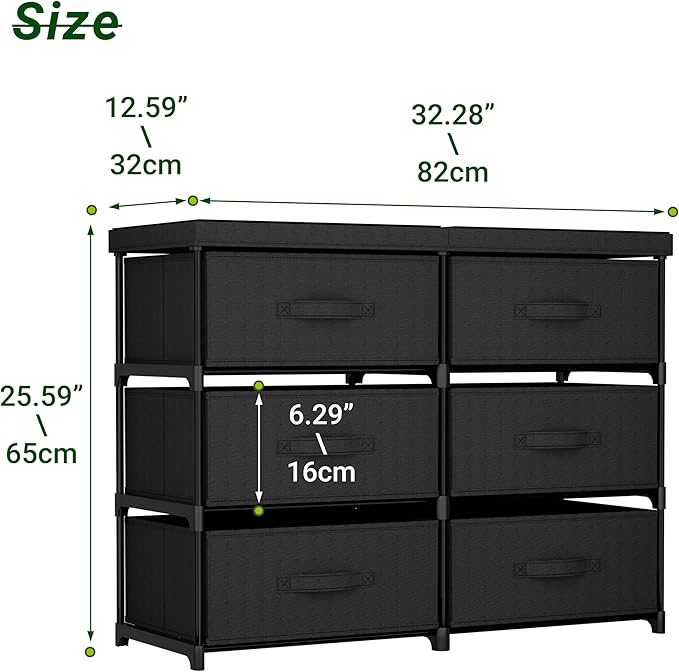 GcdPai Dresser with 6 Fabric Drawer Stand Desktop Sturdy Metal Plastic Support Tube Cube Storage Cabinet for Bedroom Organization Dorm Front Hall Entryway