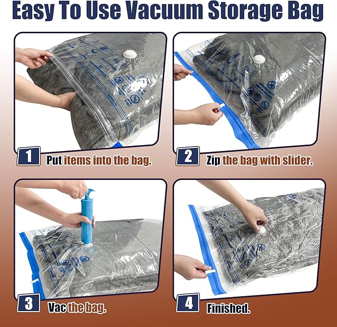 12 Jumbo Vacuum Storage Bags for Bedding, Vacuum Seal Bags for Clothing | Extra Large XL, Airtight Triple Seal, Save 80% Space, Hand Pump, Work with Vacuum, Double Zip, Reusable, Easy to Use