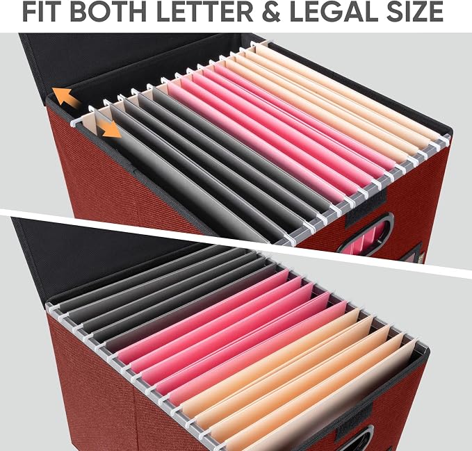 BALEINE File Organizer Box with Lid, Collapsible File Folder Organizer with Plastic Slide, Hanging File Folder Box for Office Document Storage (1 Pack, Red)