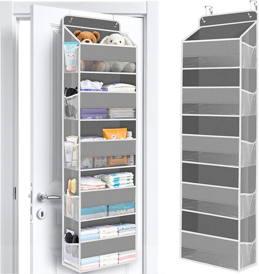 Over The Door Organizer Storage behind Door Hanging Organizer for Nursery | 5 Tier, 10 Side Pockets, Clear Window, Sturdy Construction, Space-Saving Storage for Closet, Bedroom, Bathroom & Nursery
