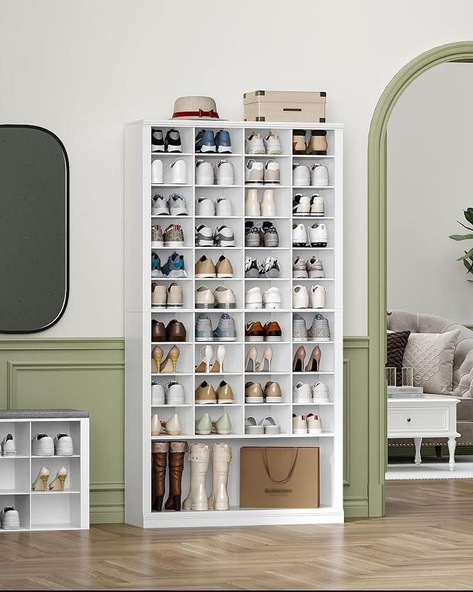 Hzuaneri 11 Tiers Shoe Storage Cabinet, Tall Shoes Cabinet with Cubby | Freestanding Wooden Shoe Organizer, 40-44 Pairs, Shoes Cubby Organizer for Entryway, Bedroom, White SR59303X