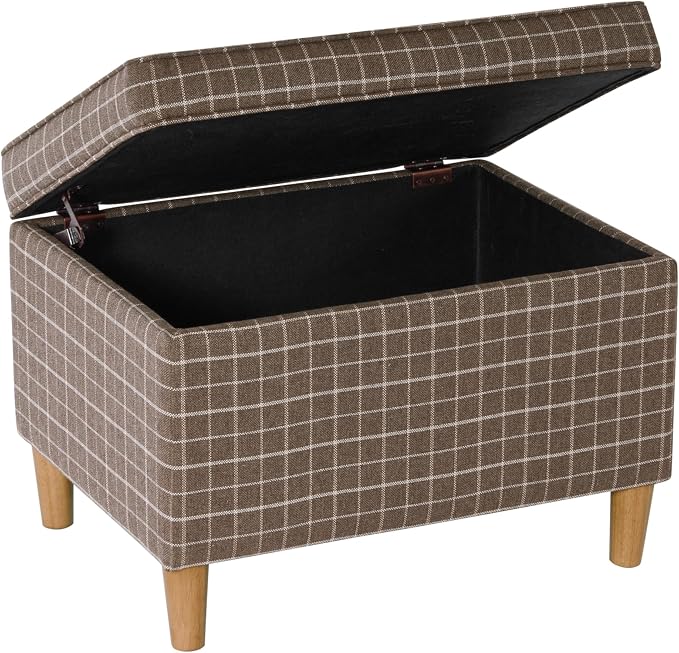 Spatial Order 24" Dinah Collection Storage Ottoman - Brown Windowpane Fabric