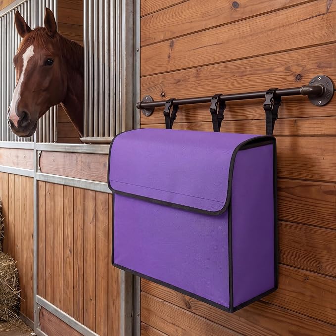 Horse Blanket Storage Bag for Fly Sheets,Purple,23 x 19 x 9 in | 600D Waterproof Oxford Tack Organizer, Heavy Duty Hanging Horse Blanket Holder, Stall Front Storage Bag for Horse Blankets