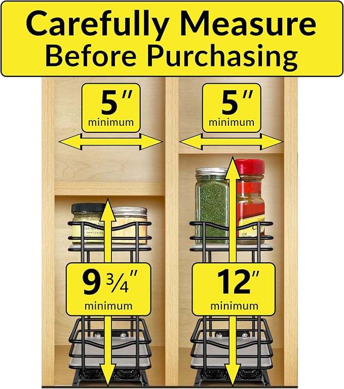 LYNK PROFESSIONAL® Pull Out Spice Organization for Cabinets - 4-3/8 inch Wide – Spice Rack for Inside Cabinets, Slide Out Spice Rack Organizer for cabinet – Pull Out Spice Rack, Sliding 2 Tier Black