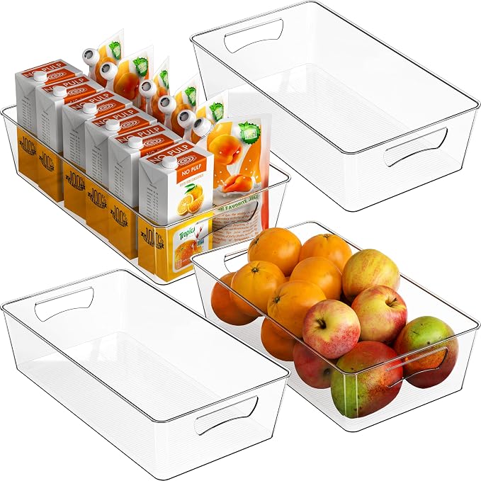 Simple Houseware 4 Pcs Kitchen Clear Bin Storage Organizer (15"x8"x3.75")