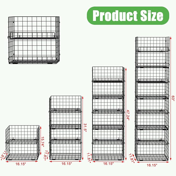 JKsmart 8-Tier XXL Stackable Wire Basket, Pantry Organizers and Storage | Stackable Storage Bins with Dividers & Handles for Pantry Kitchen & Snacks Fruits Veggies & Can Organizer