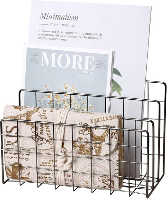 Desktop Mail Organizer File Organizer for Letters 3 Slot, Gray | Metal Wire Mail Sorter Letter Organizer Magazine Rack for Mails, Books, Postcards, Brochures, Mail Holder