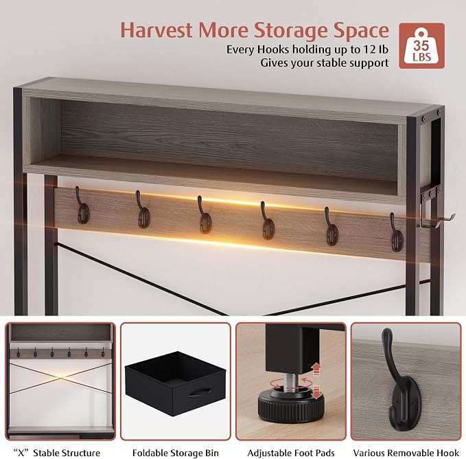Hall Tree with Bench and 3 Drawers Storage, 39.4" Coat Rack Freestanding