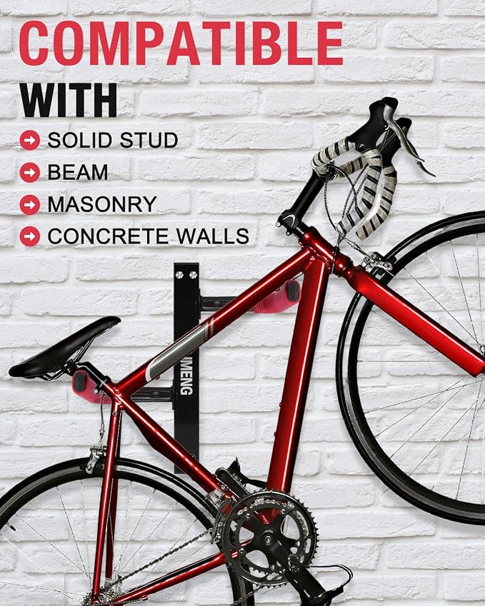 Wall Mount Bike Rack – Horizontal Indoor Bicycle Storage | with Flexible Arms – Holds 1 Bike – Safe & Secure Hanger for Road, Mountain, Gravel, Hybrid – For Garage, Apartment, Shed