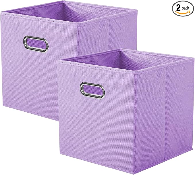 ShellKingdom Storage Bins, Foldable Fabric Storage Cubes with Metal Handle | Cloth Storage Organizer Drawer For Closet And Toys, 11 X 10.5 X 10.5 INCH, 2 Pack (Lavender)