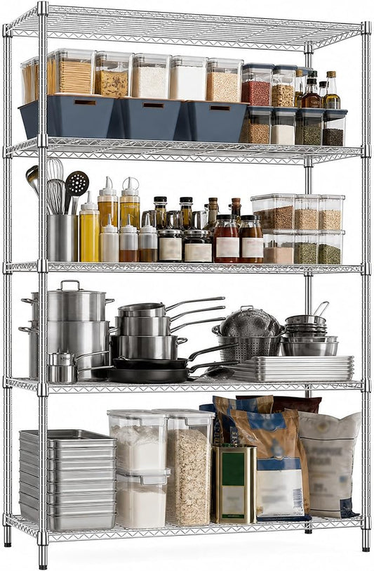 M MZG 5-Shelf Heavy Duty Garage Shelving Wire Adjustable Storage Rack for Kitchen Laundry Bathroom Pantry 1750 lbs Capacity Silver 15.8 x 45.3 x 70.4 Inch