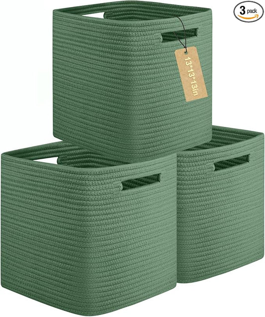 OIAHOMY Storage Cubes, 13 Inch Cube Storage Organizer, Collapsible Storage Bins, Baskets for Organizing, Storage Bins for Shelves-Green, 3-PACK