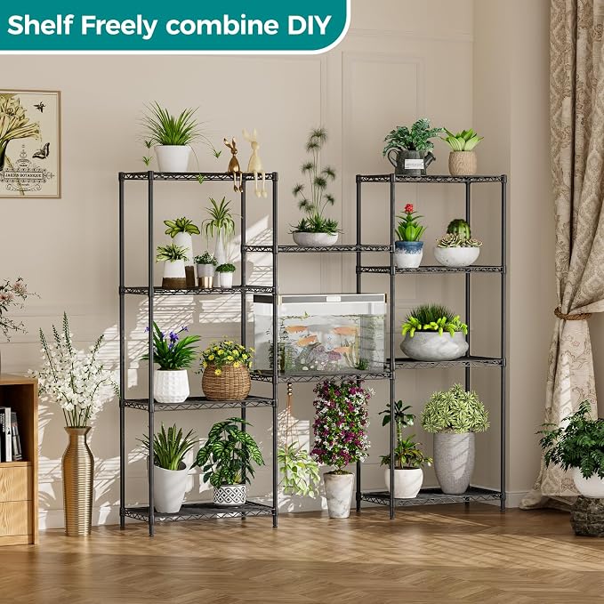 SINGAYE 5 Metal Shelves Wire Shelving Storage Shelf Adjustable Unit Pantry | 5 Tier Kitchen Laundry Room Organization Home Pantry Closet Bathroom Organizers Garage Rack 12" D x 22" W x 59" H Black