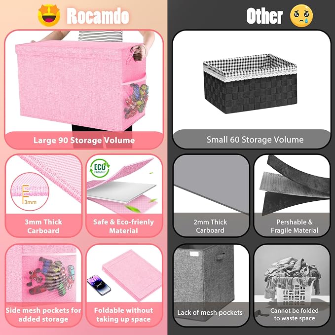 Large Toy Storage Box with Lid & Dividers, Collapsible Kids Toy Chest, Pink | Toy Box for Boys, Girls, Nursery, Bedroom, Living Room, Playroom, 25 x 13 x 16 inches