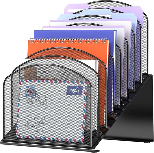 Delifox Inclined Desk File Organizer, 8-Section, Black | Upright Desk File Holder, Standing File Sorter, For Office School Classroom Desktop Organization