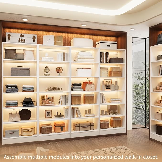 VOWNER 50'' Closet Organizer System with 10 Adjustable Shelves | Modular Closet Open Shelving 15" Deep Wooden Closet Systems Tower Storage Shelves Units Freestanding Wardrobe Shelves