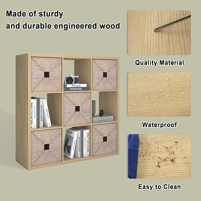 9 Cube Storage Organizer Shelf, Oak Color, 11 Inch | 2026 Wooden Thick Frame, Anti-Tipping Kits, Reversible Open Back Bookcase, Horizontal and Vertical Dual-use
