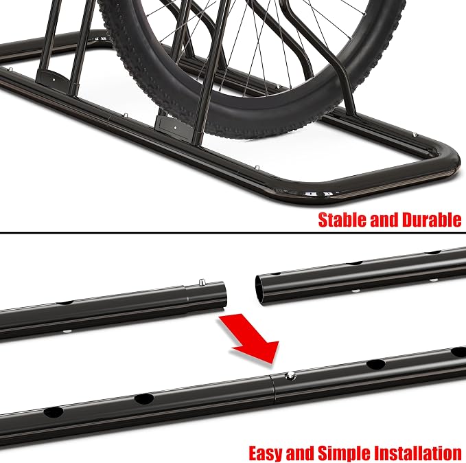 Simple Houseware 2-Bike Adjustable Floor Storage Rack for Garage, Black | Bicycle Parking Stand Organizer for Road and Kids Bikes