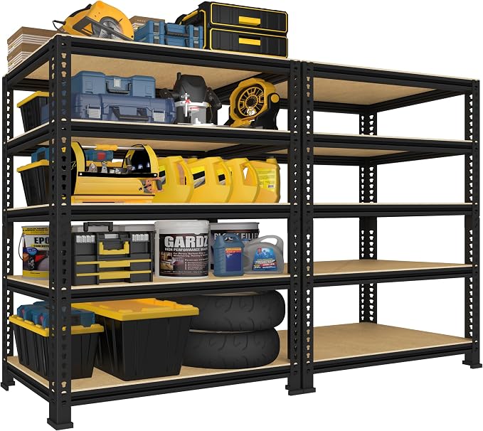 PrimeZone Garage Storage Shelves, 5 Tier Adjustable Metal Shelving, 2 Pack | 31.5"W x 16"D x 63"H, Power-Coated Heavy Duty Steel Frame, Detachable, Freestanding Shelf for Kitchen, Pantry, Basement, 2PCS
