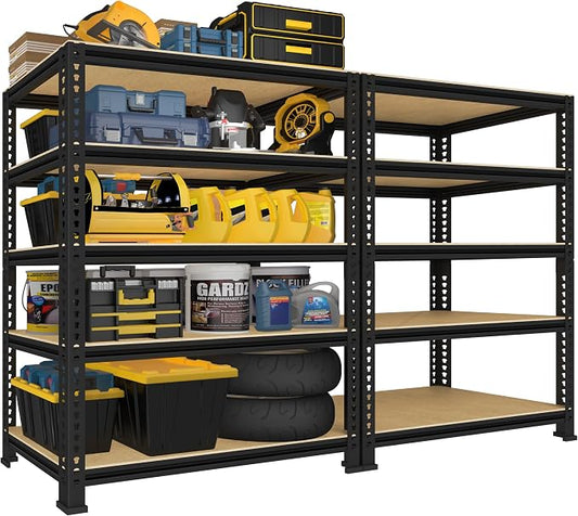 PrimeZone Garage Storage Shelves, 5 Tier Adjustable Metal Shelving, 2 Pack | 31.5"W x 16"D x 63"H, Power-Coated Heavy Duty Steel Frame, Detachable, Freestanding Shelf for Kitchen, Pantry, Basement, 2PCS