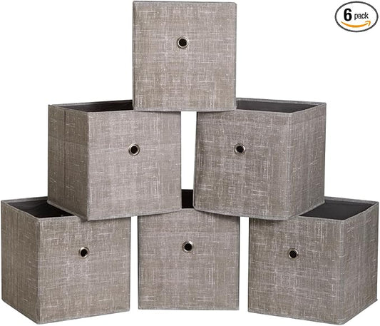 Foldable Storage Cubes Bins ,11 Inch Cloth Storage Cube Fabric Storage Box Cubes Organizer Baskets with Handles for Home Organizer Set of 6 (Cowboy Grey)