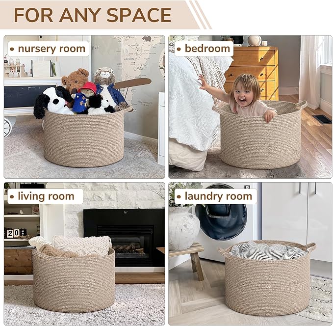 INDRESSME Large Woven Wicker Blanket Basket Living Room, 65L | 19.7" x 12.6" Storage baskets for laundry, toys & pillows. For living room, bedroom or nursery decor. soft-touch, gift basket