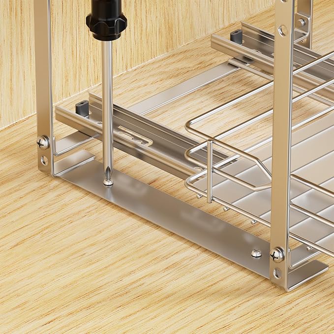 RCHYFEED Pull Out Spice Rack, 2 Tier Height Adjustable Vertical Spice Rack | Chrome,Tape or Screw Mount Available, Heavy Duty Sliding Spice Rack 9.2W x 10.4D x 9.8H, Fits Cabinets with or without Lip