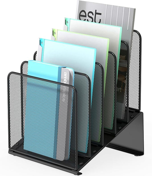 Inclined 5-Section Desk File Organizer, Vertical File Folder Holder File Sorter File Organizer for Desk Desktop Organization for Office Classroom