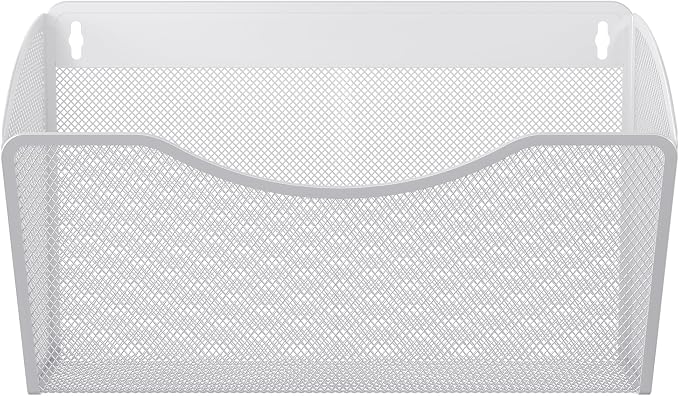 EasyPAG Wall File Organizer, Metal Mesh Hanging File Folder Holder for Letter/A4 Size Folders, Vertical Wall Mount Mail Sorter for Office Paperwork, Classroom, White
