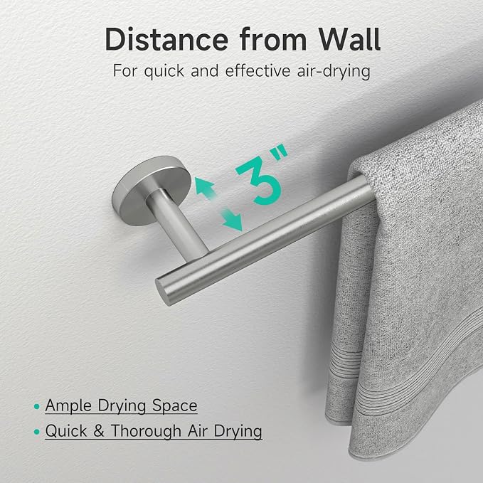 USHOWER Brushed Nickel Towel Bar, 14-Inch Towel Racks for Bathroom | Thicken SUS304 Stainless Steel Towel Rod, Towel Holder Wall-Mounted, Modern Home Decor (Total Length 16-Inch)