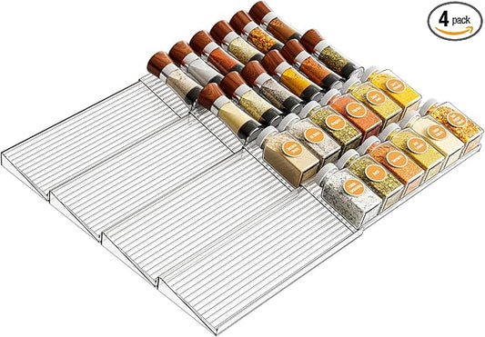 8 Pack Adjustable In Drawer Spice Organizer - Expandable From 11'' to 22'' - Acrylic Drawer Seasoning Organizer,Clear Spice Organization Tray for Cabinet Drawers Condiment,Nail Polish and Jar