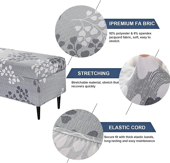FUANGUI Ottoman Cover Slipcovers Rectangular Folding Stretch | Storage Bench Footrest Sofa Stool Covers Footstool Protector with Elastic Bottom, Removable Washable,Large