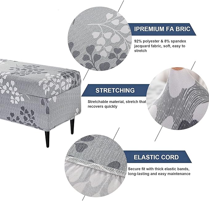 FUANGUI Ottoman Cover Slipcovers Rectangular Folding Stretch | Storage Bench Footrest Sofa Stool Covers Footstool Protector with Elastic Bottom, Removable Washable,Medium