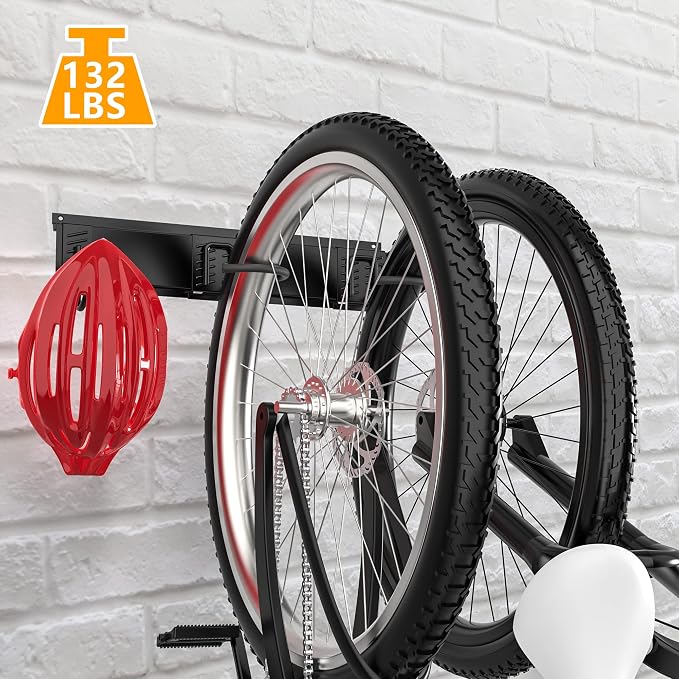 Ultrawall Bike Rack, Garage Bike Rack Wall Mount for 2 Bicycle and 1 Helmet, Heavy Duty Bike Storage for Home Space Saving Holds Up to 100lbs (Pack of 2)