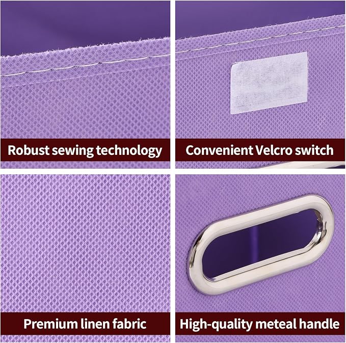 STOREONE Fabric Storage Cube Bins Foldable Organizer Container Collapsible Basket with Lids and Metal Handles, for Home, Bedroom, Closet 3 Pcs (multicolour-purple)