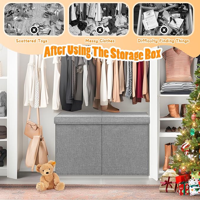 Large Toy Storage Box with Lid & Dividers, Collapsible Kids Toy Chest, Gray | Toy Box for Boys, Girls, Nursery, Bedroom, Living Room, Playroom, 25 x 13 x 16 inches