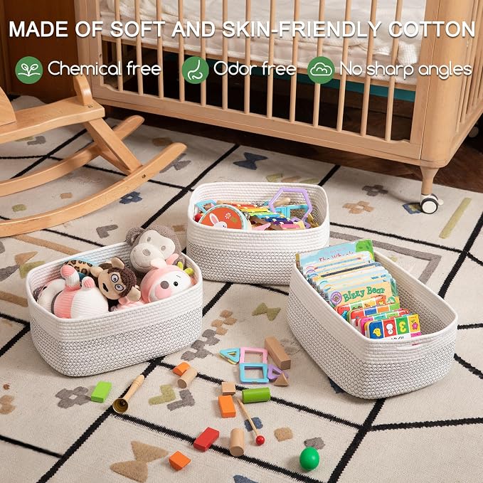 OIASKET Storage Baskets for Organizing 3 Pack, Woven Baskets for Shelves, | Closet Organizer Bins with Handle, Empty Gift Basket, Toy Storage for Toys, Blankets, Towels, Clothes, Books, 15"x11.42"x6.7"