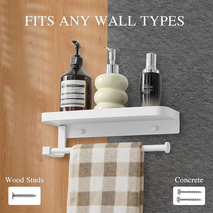 JOOM Hand Towel Holder for Bathroom -Paper Towel Holder Wall Mount - for Bathroom Black Paper Towel Holder with Shelf -Kitchen Towel Holder White