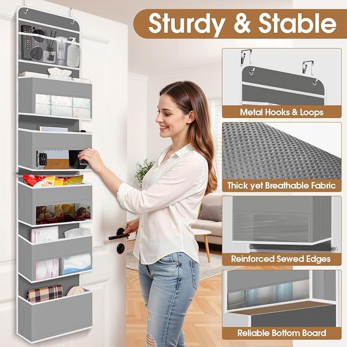 Over The Door Organizer Storage behind Door Hanging Organizer for Nursery | 6 Tier, Detachable, Clear Window, Sturdy Construction, Space-Saving Storage for Closet, Bedroom, Bathroom & Nursery
